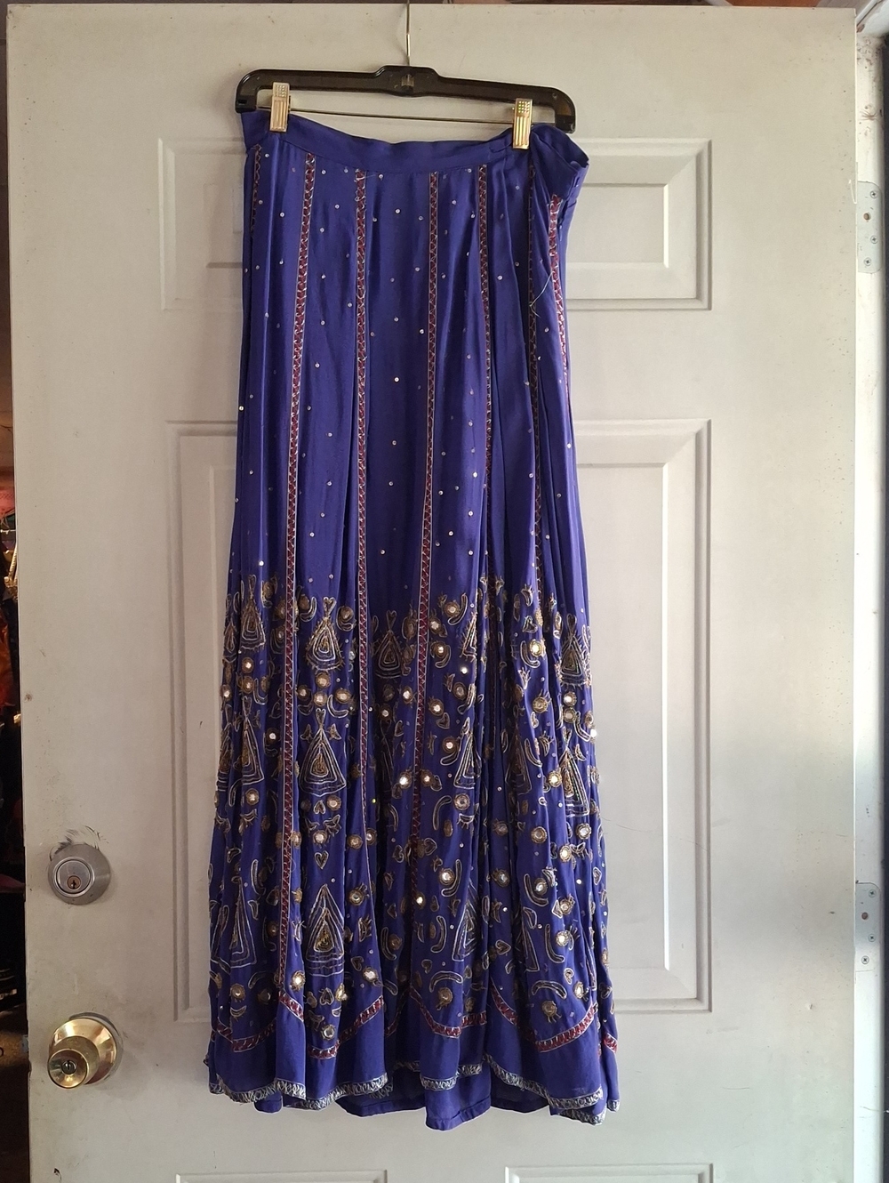 Soft Surroundings Purple Maxi Skirt with Gold Embroidery